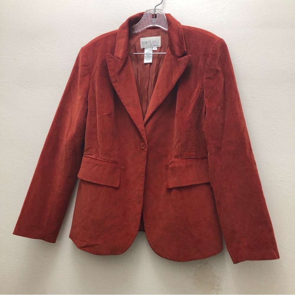 Tower Hill Collection One Button Closure Corduroy  Blazer W Size 10 Fiesta Red